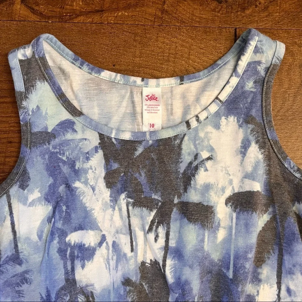 Justice girls one piece romper Sz 10 🌴 palm trees pocket blue white black